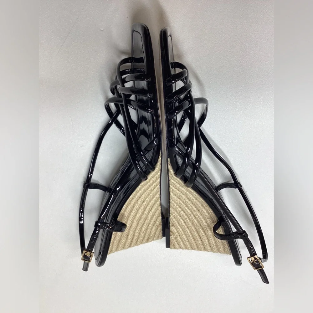 Tory Burch Black Multi Strap 75MM Wedge Sandals‎ Size 9
